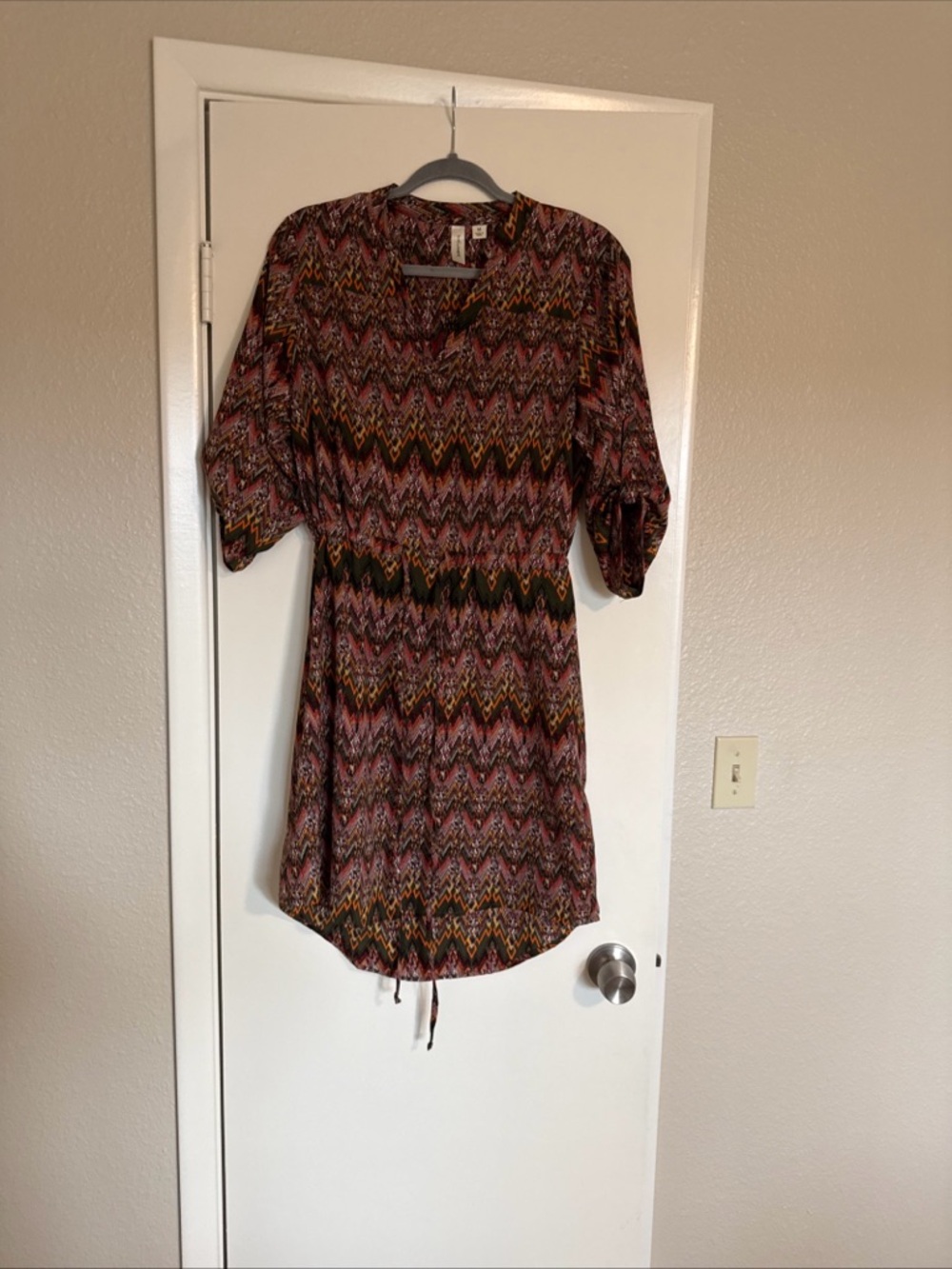 Tacera Pink and Black Chevron Tie-Waist Mini Dress - Picture 3 of 13